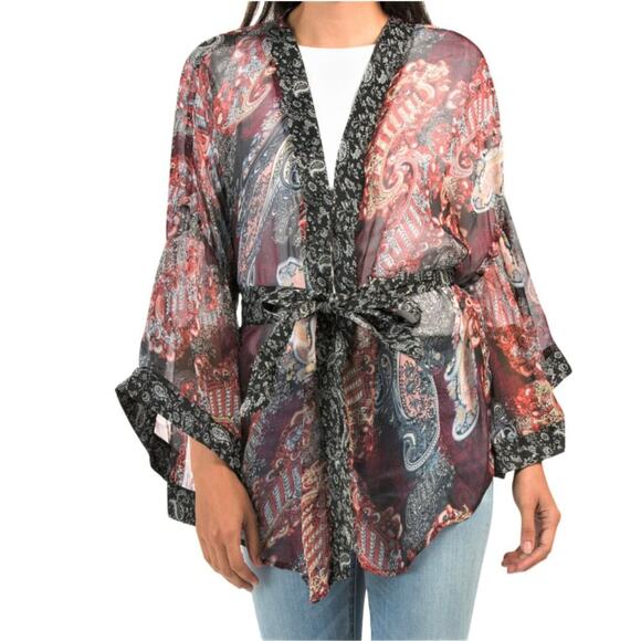 Steve Madden Tops - New Steve Madden Women's Boho Semi-sheer Paisley Print Belted Kimono Top